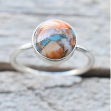 Oyster turquoise round silver ring